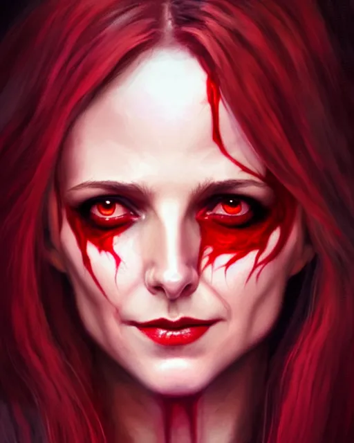 Prompt: Scarlet witch Sarah Michelle Gellar, evil smile, spells magic, realistic character concept, full body, scary pose, comic book, illustration, slender symmetrical face and body, cinematic lighting, high resolution, Charlie Bowater, Norman Rockwell, symmetrical eyes, single face, insanely detailed and intricate, beautiful