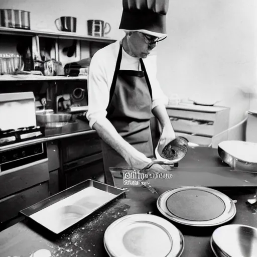 Image similar to brian eno cooking in the studio, high quality press photo,