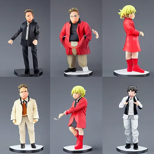 Image similar to Jonah Hill as a Figma anime figurine. Posable PVC action figurine. Detailed artbreeder face. Full body 12-inch Figma anime statue.