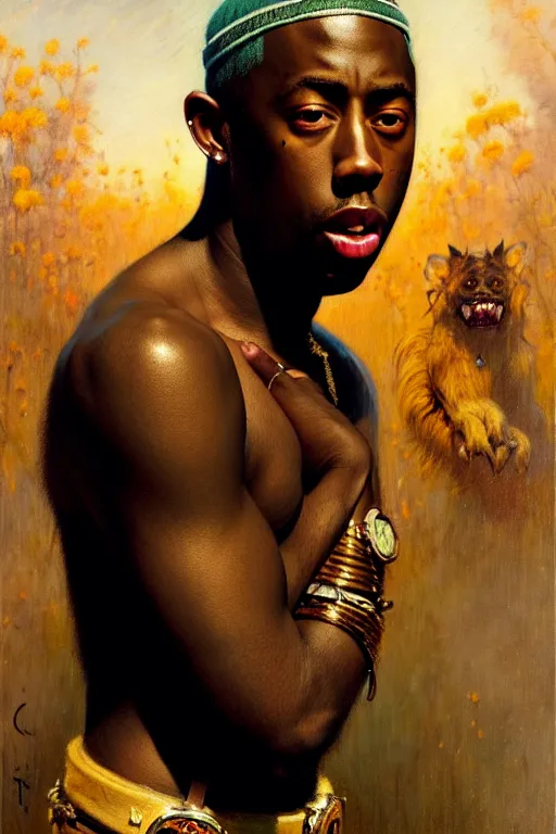 Image similar to tyler the creator by gaston bussiere bayard wu, greg rutkowski, giger, maxim verehin