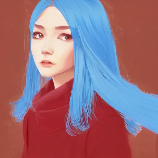 Image similar to ilya kuvshinov with long hair, sky blue hair, gold eyes, hazel eyes, amber eyes, boyish face, professional digital painting, concept art, award - winning photography, cinematic, forest background, thin fur scarf, awe, regal, wlop, art by andy warhol, pixiv art, yoshitaka amano