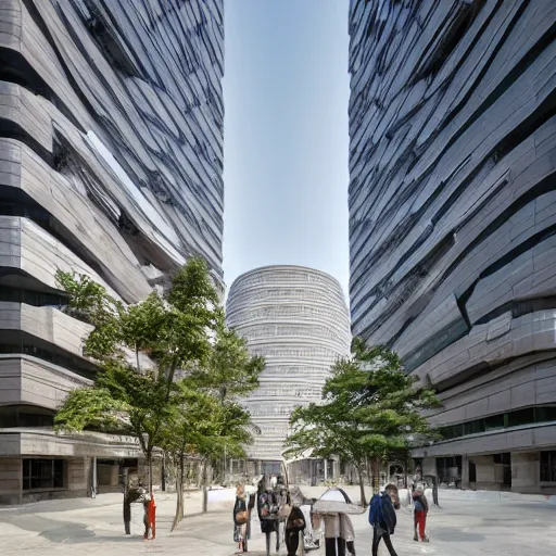 Prompt: several small office building clusters with cultural characteristics in xi'an, china in the future : photography, modern architecture, human perspective, marble and wood, by louis kahn and moshe safdie and normal foster + tadao