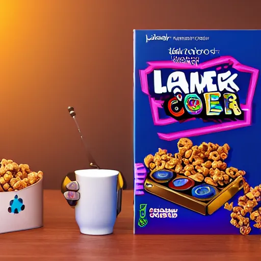 Prompt: new cereal box that talks about games, gaming, gamer, cinematic lighting