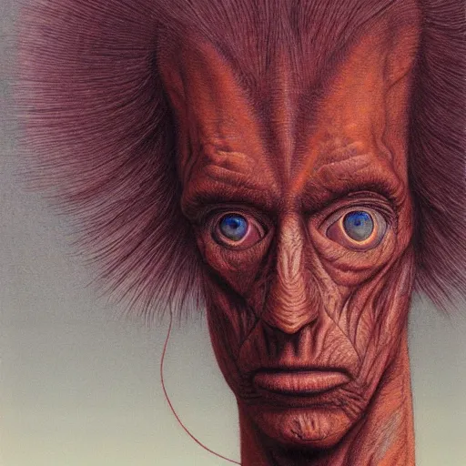 Prompt: a head - on portrait of alien a 2 0 - something engineering student, brown messy hair, by wayne barlowe