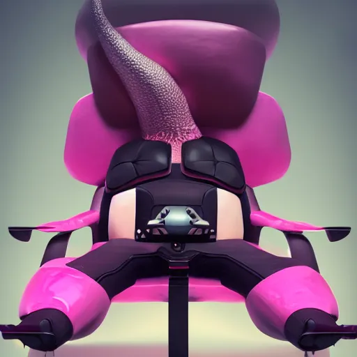 Image similar to a pink squid sitting in a comfortable armchair while playing videogames, digital art, trending on artstation, cgsociety, octane render, RPG portrait, dynamic lighting, fantasy art, hyperrealistic