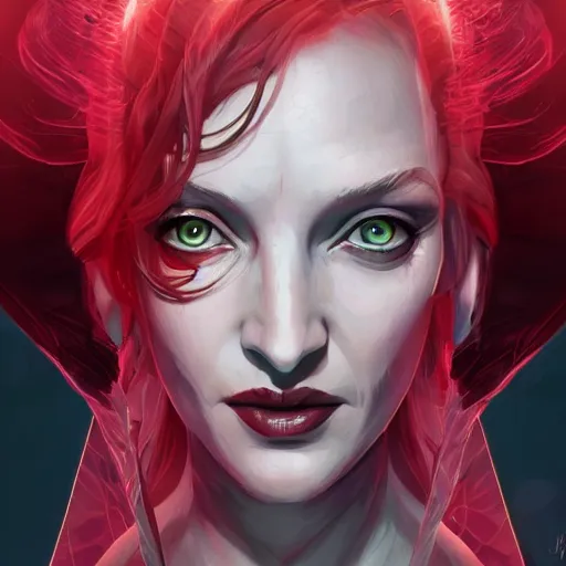 Image similar to portrait of uma thurman as the queen of blades, mattepainting concept blizzard pixar maya engine on stylized background splash comics global illumination lighting artstation, sharp focus, lois van baarle, ilya kuvshinov, rossdraws