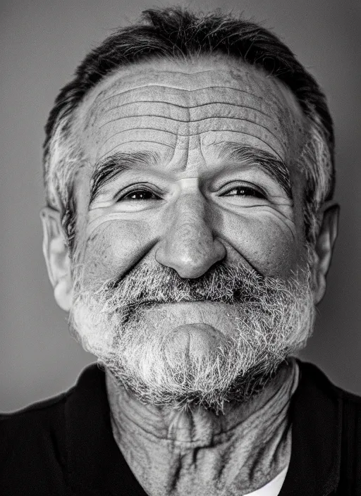 Image similar to DSLR photo portrait still of 71 year old age 71 Robin Williams at age 71!!!, 85mm f1.8