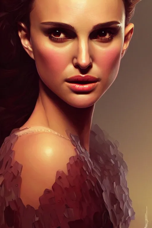 Image similar to Natalie Portman, fantasy, portrait, sharp focus, intricate, elegant, digital painting, artstation, matte, highly detailed, concept art, illustration, ambient lighting, art by ilya kuvshinov, artgerm, Alphonse mucha, and Greg Rutkowski