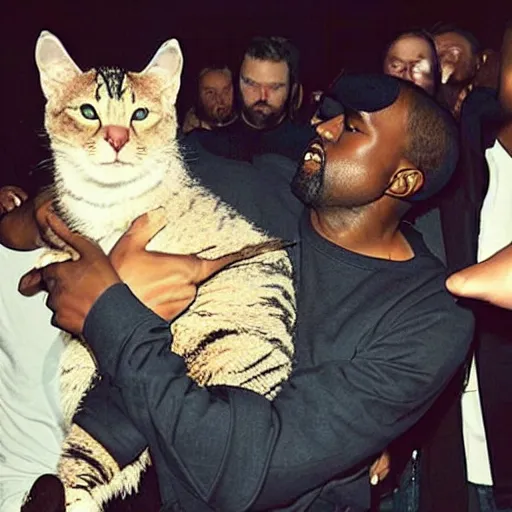 Image similar to Kanye West riding a giant cat