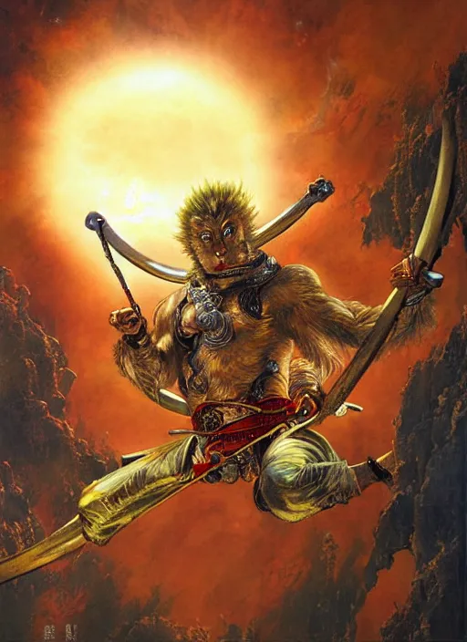 Prompt: sun wukong makes a havoc in the heavenly palace by karol bak