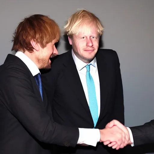 Image similar to Hideo Kojima shaking hands with Boris Johnson, photo