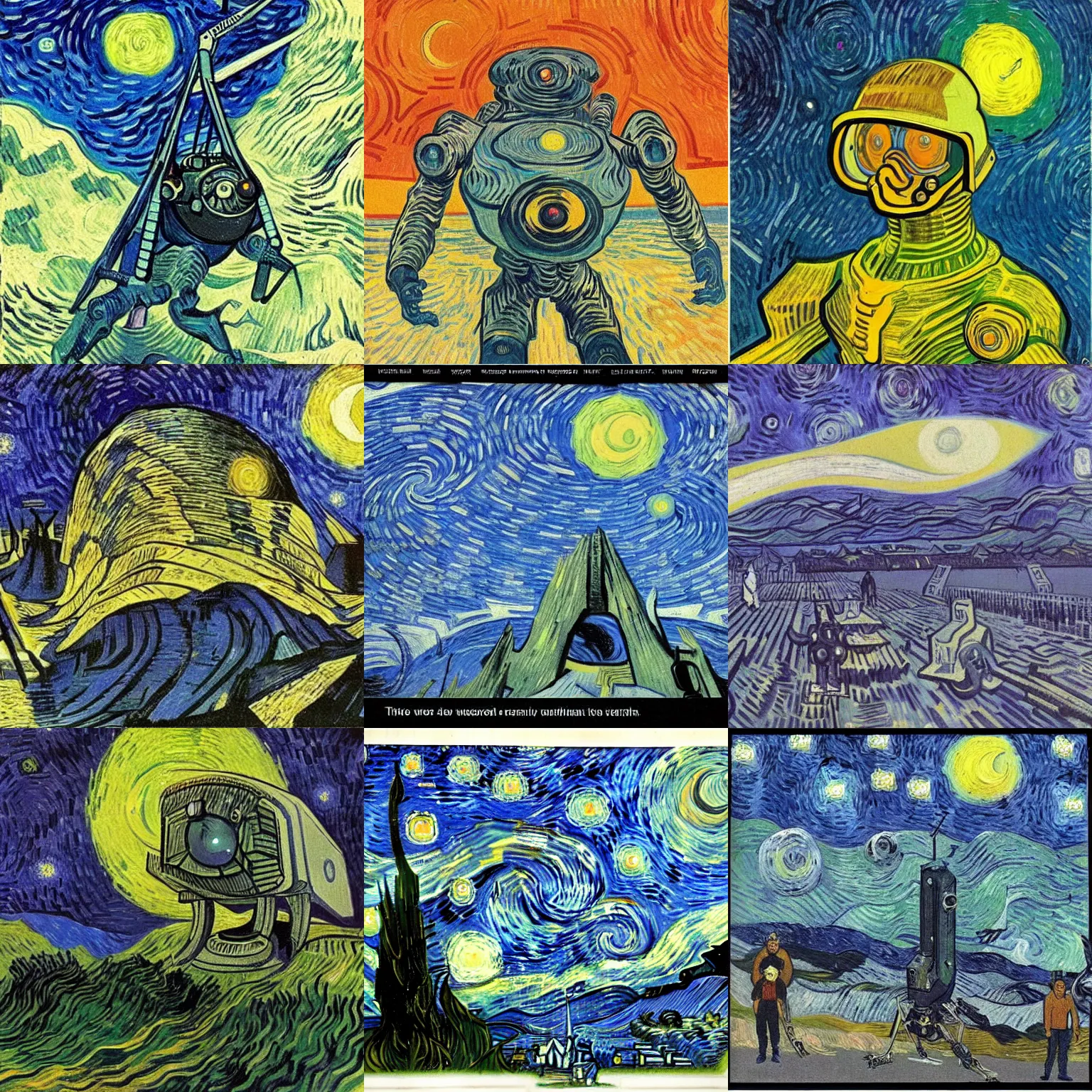 Prompt: a 1970s sci-fi illustration by Vincent van Gogh