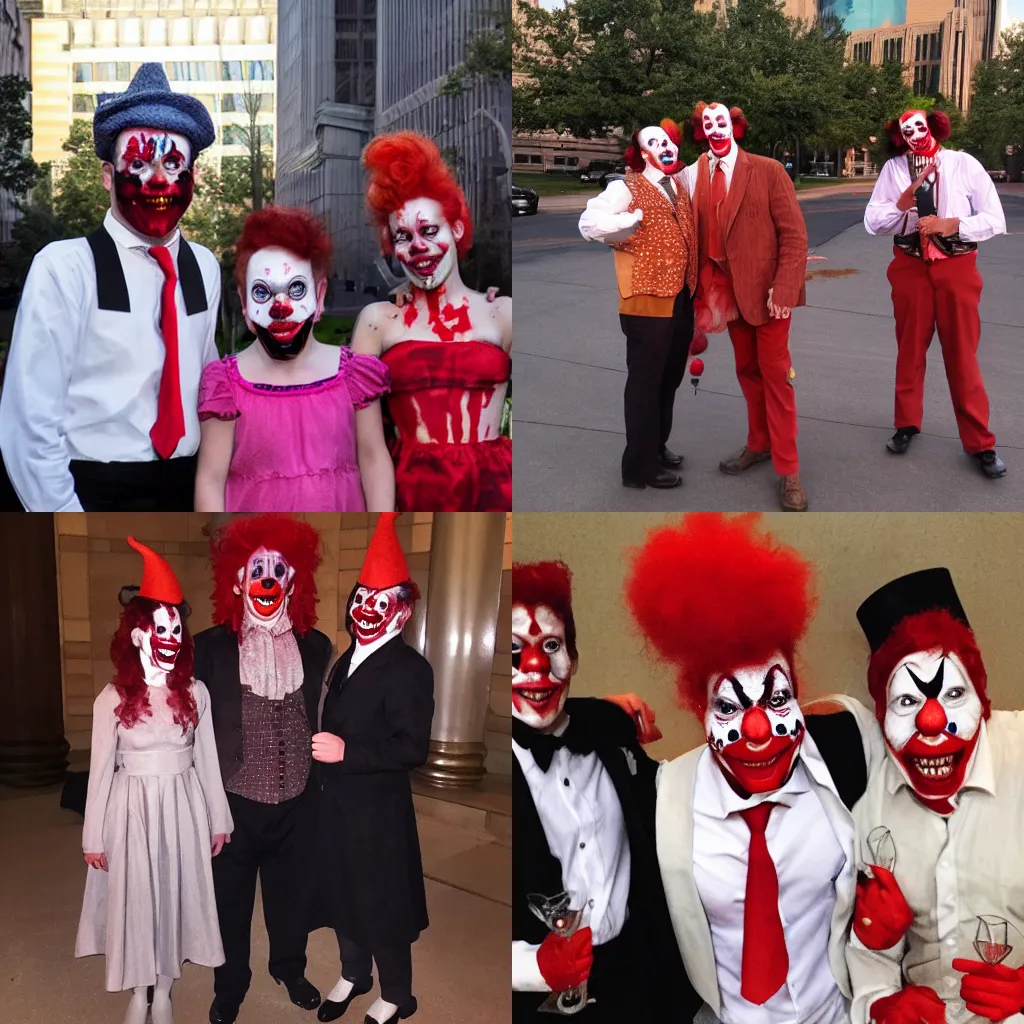 Prompt: bloodthirsty clowns attend the symphony