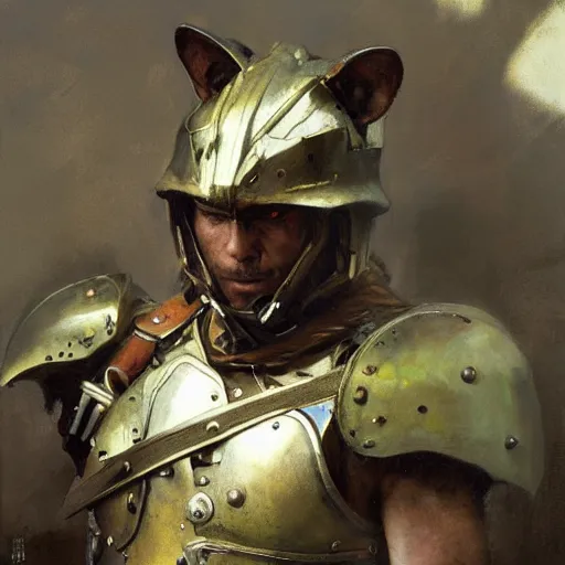 Prompt: portrait of warrior chipmunk, shiny armor, by jeremy mann, anders zorn, greg rutkowski.