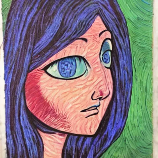 Prompt: tomie originally by junji ito instead in the style of vincent van gogh, oil on canvas