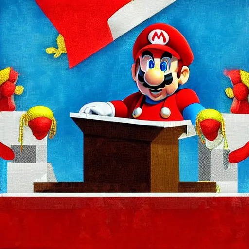 Image similar to mario being inaugurated as president, digital art