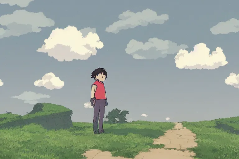 Image similar to clouds in the style of studio ghibli and makoto shinkai