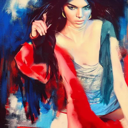 Image similar to fashion model kendall jenner by Alec Monopoly by Richard Schmid by Jeremy Lipking by moebius by atey ghailan