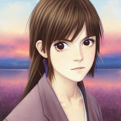 Image similar to anime emma watson by by Hasui Kawase by Richard Schmid