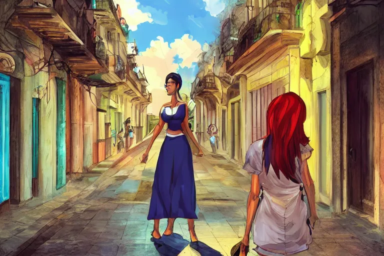 Prompt: concept art, cuban woman in havana, digital anime art, good lighting,