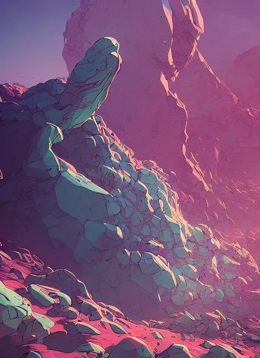 Prompt: abstract art with a theme on mineral rocks, empty world. sharp focus, cinematic pose, cinematic lighting, unreal engine render. art by josan gonzales and moebius and deathburger.