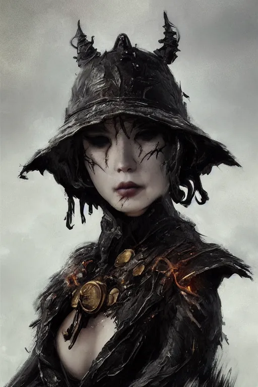 Image similar to a cute portrait of lady death eye by Greg Rutkowski, Sung Choi, Mitchell Mohrhauser, Maciej Kuciara, Johnson Ting, Maxim Verehin, Peter Konig, Bloodborne, macro lens, 35mm, 8k photorealistic, cinematic lighting, HD, high details, atmospheric,