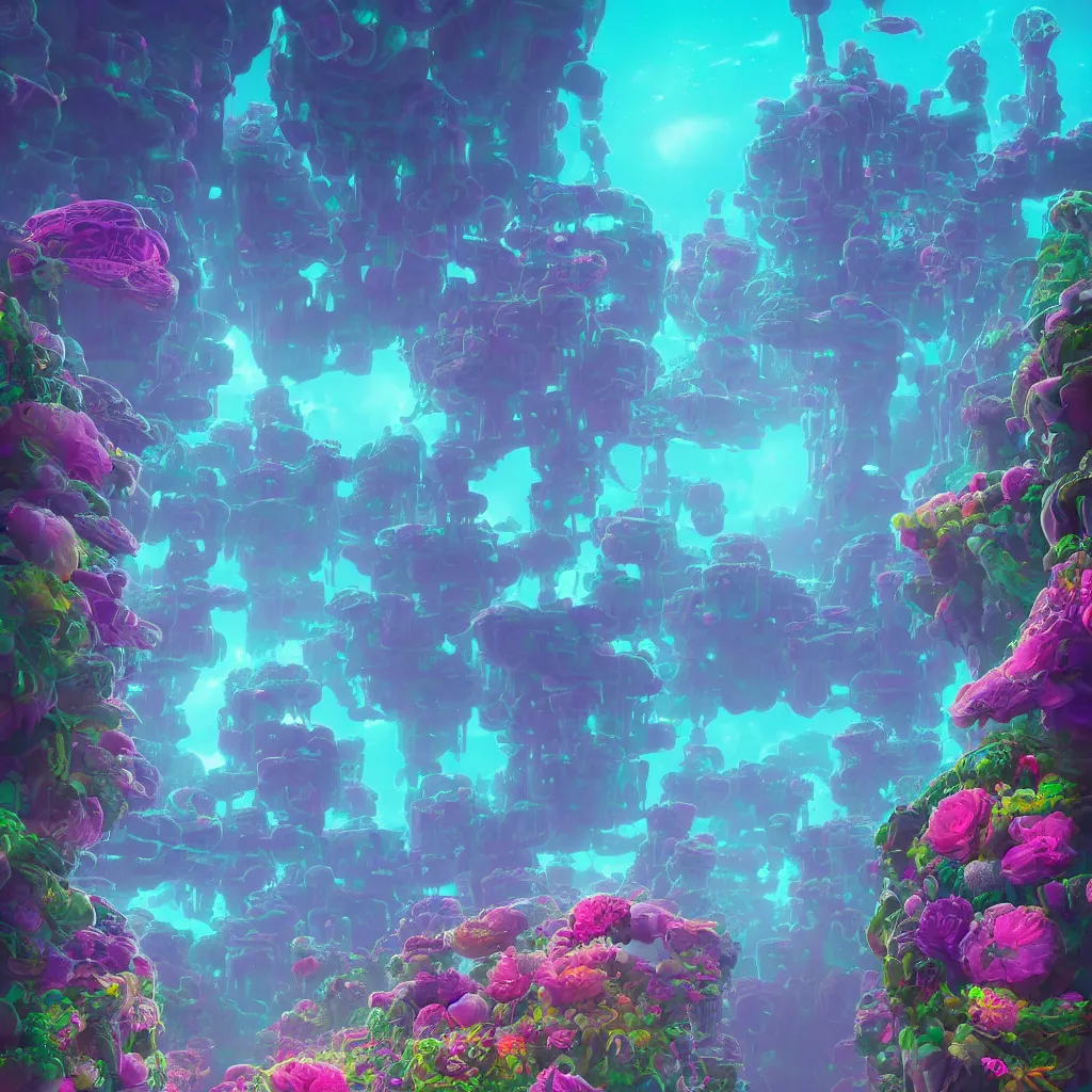 Image similar to concept art, a world full of life divine thrill of the biological tranquil sky, atoms floating, cosmic horror, gothic harts, flowers, artwork by beeple and lisa frank, fantasy art, high - detailed, 8 k, uhd