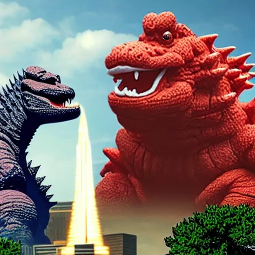 Prompt: yoshi vs godzilla