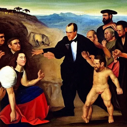 Prompt: George H.W. Bush destroys Iraq, oil on canvas, renaissance painting