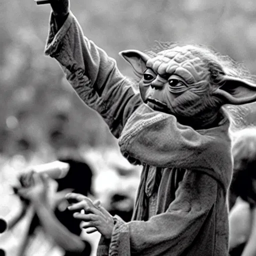 Image similar to yoda performing at woodstock