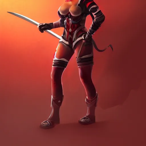 Image similar to a woman with tiger mask and a sword standing in front of a red background, concept art by evan jiang, senior character artist, artstation contest winner, vanitas, concept art, artstation hd, official art