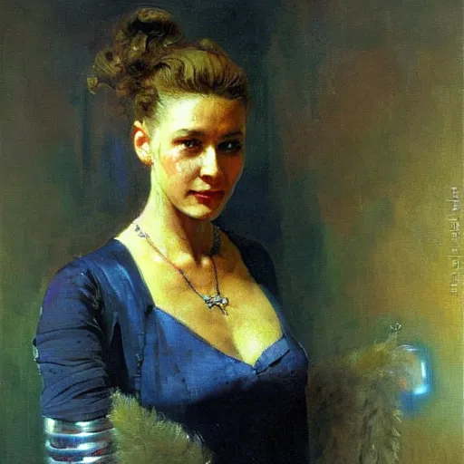 Prompt: portrait of a sci - fi woman, by nikolay makovsky.