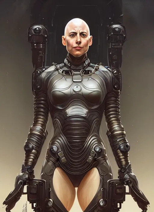 Prompt: Symmetry!! portrait of a bald woman, warrior in sci-fi armour, tech wear, muscular!! sci-fi, intricate, elegant, highly detailed, digital painting, artstation, concept art, smooth, sharp focus, illustration, art by artgerm and greg rutkowski and alphonse mucha