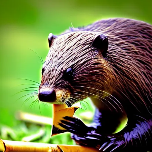 Image similar to wildlife photography of a beaver chewing down a bamboo shoot, f / 1. 8, soft focus, 8 k, national geographic