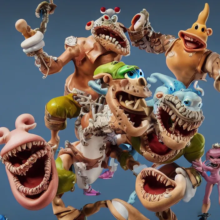 Image similar to jeff koons style street sharks in wallace and gromit, ultra realistic, concept art, intricate details, serious, highly detailed, photorealistic, octane render, 8 k, unreal engine, art by todd mcfarlane and artgerm and greg rutkowski and alphonse mucha