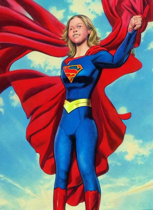 Prompt: greta thunberg as supergirl, artwork by earl norem, detailed digital art, trending on Artstation