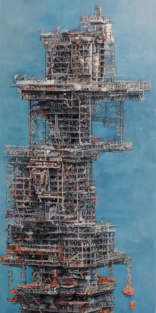 Image similar to oil painting scene from oil platform by kim jung gi