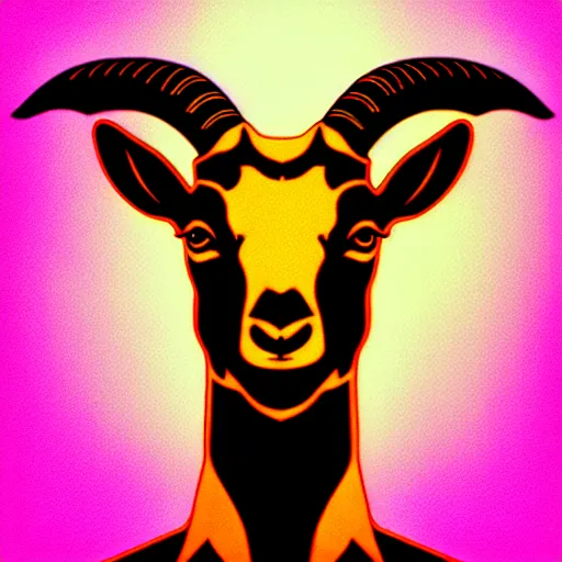 Image similar to goat, portrait, pop art, retrowave, neon light,