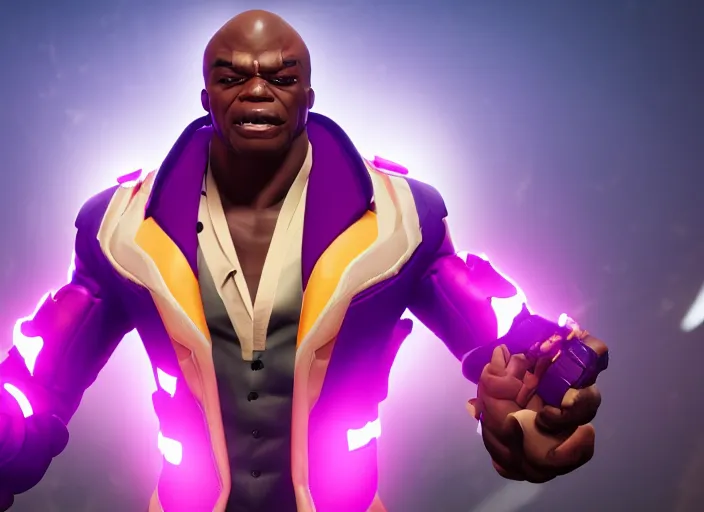 Image similar to doomfist, pink blazer, overwatch game, digital art, high detailed, artstation, octane render