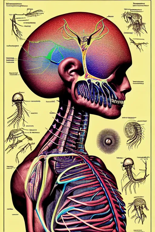 Image similar to psychedelic anatomically accurate labeled diagram of alien animal, intricate parts, fine details, hyper realistic, elegant minimalist, by seichen, surreal