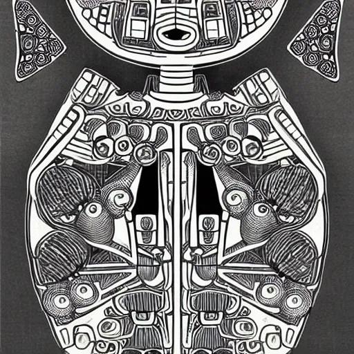 Image similar to intricate symmetrical art of fruit robot by go nagai