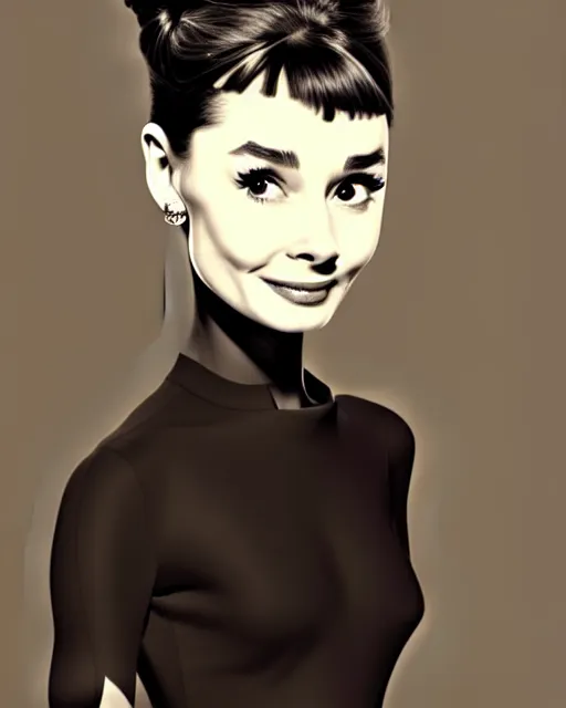 Image similar to full body character concept art of audrey hepburn | | distinct - fine, key visual, realistic shaded perfect face, fine details by stanley artgerm lau, wlop, rossdraws, james jean, andrei riabovitchev, marc simonetti, sakimichan, and jakub rebelka, trending on artstation