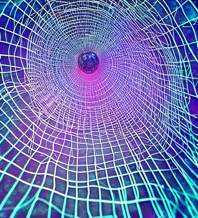 Prompt: a james webb view of an iridescent wormhole wireframe, dark synthwave, aesthetic mood, vintage, sci - fi, inspired by jeffrey smith