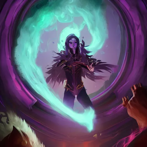 Image similar to arcane style spinning magic made of dark violet smoke, magic smoke, magic experiment, bright art masterpiece artstation. 8k, sharp high quality artwork in style of Jose Daniel Cabrera Pena and Greg Rutkowski, golden theme, concept art by Tooth Wu, blizzard warcraft artwork, hearthstone card game artwork