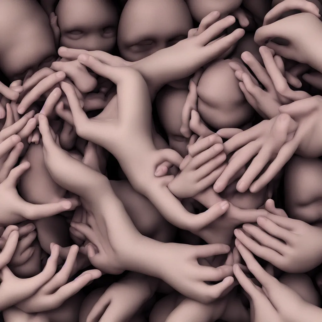 Image similar to hands holding dozens of human eyeballs, octane render, photo realistic, hyper realistic, 8 k resoluton in the style of alvin schwartz