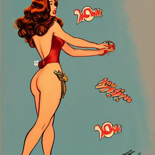 Prompt: a retro pinup illustration of megan fox in the style of alberto vargas and in the style of loish.