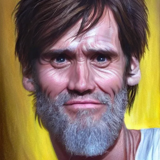 Image similar to jim carrey as a greek god, portrait, oil painting