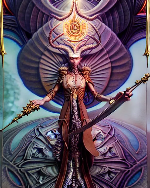 Image similar to justice tarot card, fantasy character portrait made of fractals, ultra realistic, wide angle, intricate details, the fifth element artifacts, highly detailed by peter mohrbacher, hajime sorayama, wayne barlowe, boris vallejo, aaron horkey, gaston bussiere, craig mullins