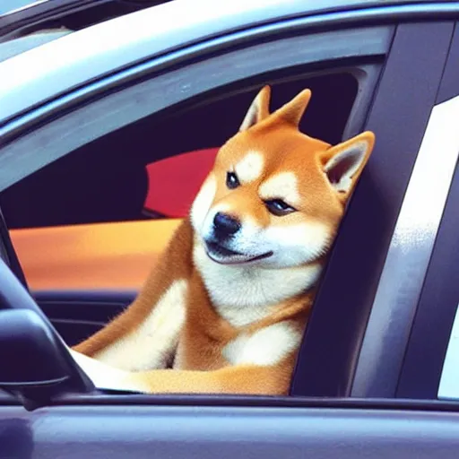 Image similar to shiba inu driving a car