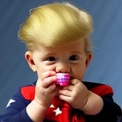 Image similar to cute baby donald trump with a pacifier